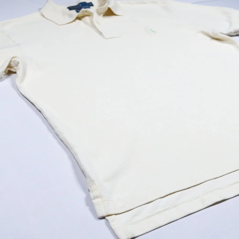 Polo Ralph Lauren Polo Shirt Mens M Cream Short Sleeve Green Pony Mesh Cotton